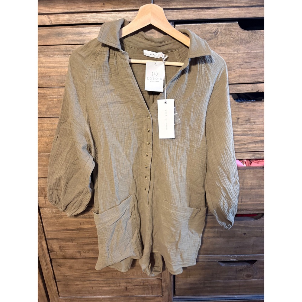 Lush Sage Olive Cotton Gauze Romper Button Front Pocket LP21988-FCL Mens Medium - Picture 2 of 7
